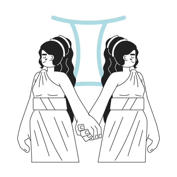 Tweelingen Dierenriem Teken Monochroom Concept Vector Spot Illustratie Vrouwen Tweeling — Stockvector