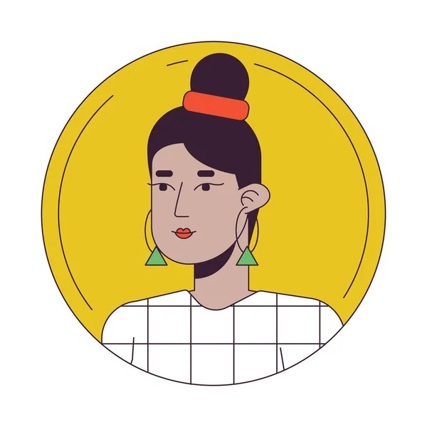 Pretty Hispanic Woman Flat Color Cartoon Avatar Icon Bun Hairstyle — Stock Vector