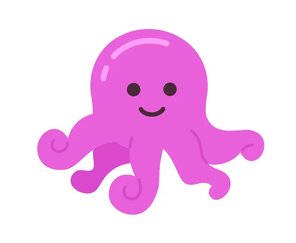 Happy Octopus Underwater Fantasy Semi Flat Color Vector Character Kawaii — Stock Vector