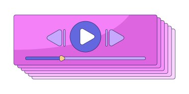 Retro 90 'ların ses oynatma düz çizgi renk izole vektör nesnesi. Müzik uygulaması çalma listesi. Ses oynatıcı. Beyaz arkaplanda düzenlenebilir resim. Web tasarımı için basit ana hatlı karikatür nokta çizimi