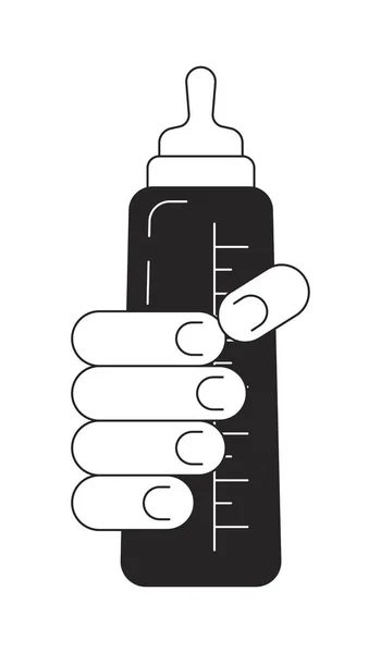 Кормовая Бутылка Руке Плоский Монохромный Изолированный Векторный Объект Молочный Контейнер — стоковый вектор