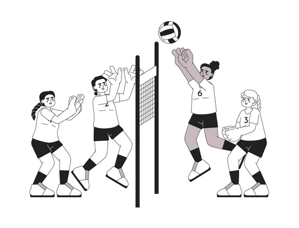 Sportswomen Jouant Volley Ball Monochrome Concept Vecteur Spot Illustration Équipe — Image vectorielle