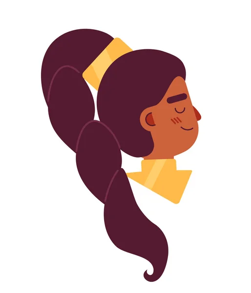 長いブレードセミフラットベクターキャラクターヘッドを持つ黒人の少女の側面のビュー 編集された漫画のアバターのアイコン フェイス感情 Webグラフィックデザイン アニメーションのためのカラフルなスポットイラスト — ストックベクタ