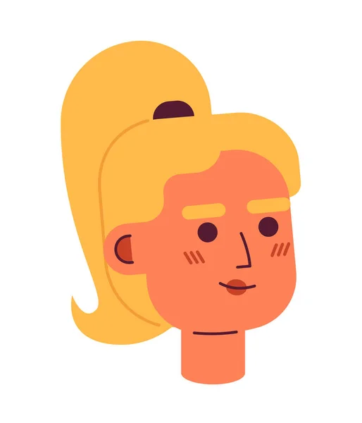Blonde Jeune Femme Semi Plat Vecteur Tête Personnage Optimiste Coiffure — Image vectorielle