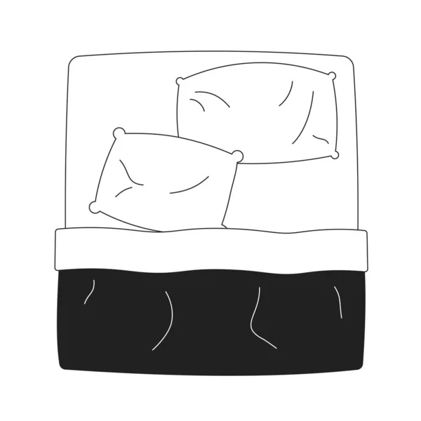 快適なキングサイズのベッドモノクロフラットベクターオブジェクト 未加工のベッド 編まれた黒および白い薄いライン アイコン Webグラフィックデザインのためのシンプルな漫画クリップアートスポットイラスト — ストックベクタ