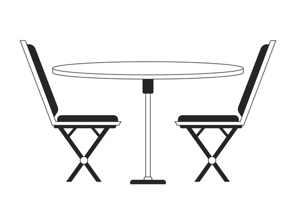 餐桌上有单色隔离向量物体的椅子 咖啡桌的布置 可编辑的黑白线条艺术绘图 用于网页平面设计的简单概要插画 — 图库矢量图片