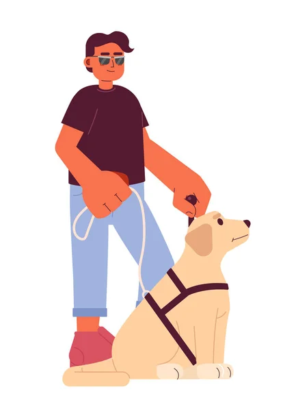 Guide Dog Blind Man Cartoon Character Hispanic Blind Man Sunglasses — Stock Vector