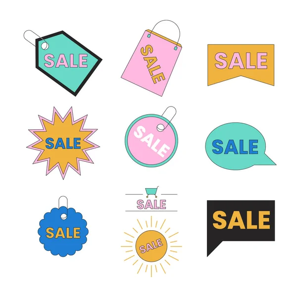 Special Promotions Linear Cartoon Marketing Stickers Bundle Announcement Isolated Line — Stock Vector