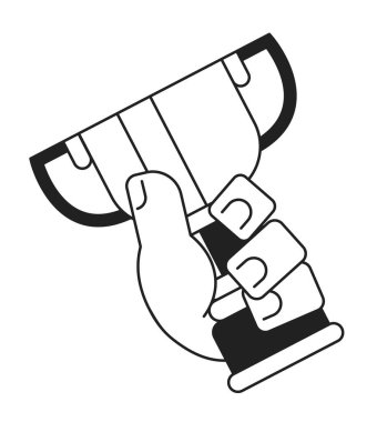 Altın kupa ödüllü tek krom düz vektör eli. Ödül. Şampiyonluk kupası. Düzenlenebilir siyah beyaz çizgi simgesi. Web grafik tasarımı için basit bir karikatür klibi resim çizimi