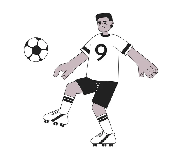 African American Footballer Monochromatic Flat Vector Character Man Kicking Ball — Stock Vector
