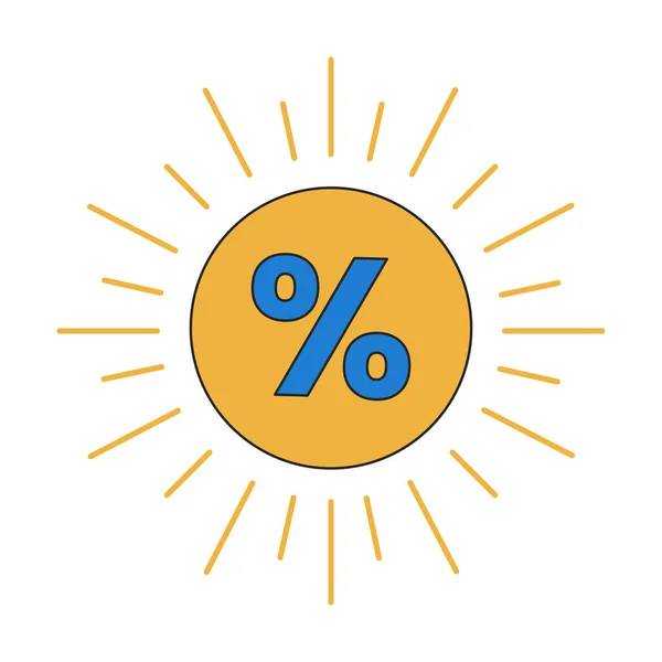 Процент Солнце Знак Линейный Мультяшный Маркетинговый Стикер Солнечный Процент Скидка — стоковый вектор