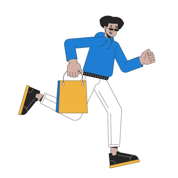 Shopper Male Running Boutique Bag Linear Cartoon Character Hispanic Man — Stock Vector