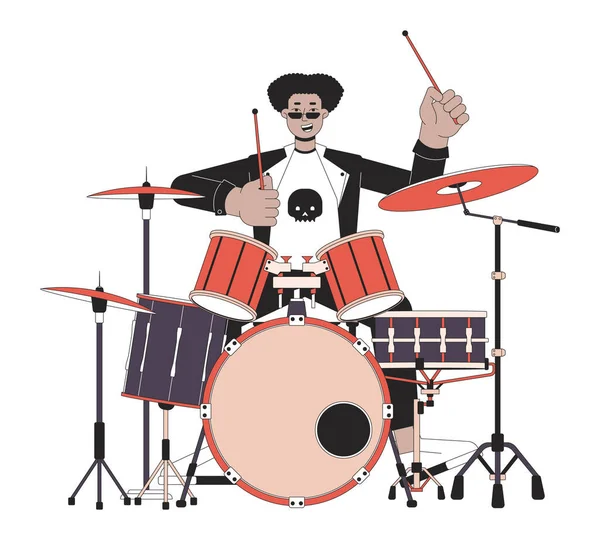 Drummer Rock Roll Line Cartoon Flat Illustration Hispanic Young Adult — Stock Vector