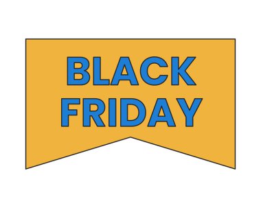 Kara Cuma reklamları 2D doğrusal çizgi film pazarlama etiketi. Yer imi reklamı izole edilmiş çizgi vektör fiyatı rozeti beyaz arkaplan. Cuma indirimli renk düz spot illüstrasyon, reklam reklam etkinliği