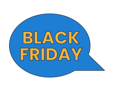 Kara Cuma konuşma balonu 2D doğrusal çizgi film pazarlama etiketi. Satış kampanyası izole edilmiş vektör fiyat rozeti beyaz arka plan. Renkli düz nokta illüstrasyonu, reklam ticari etkinliği