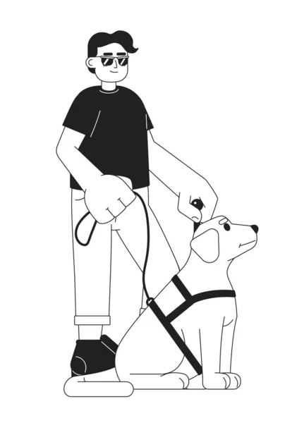 Guide Dog Blind Man Black White Cartoon Character Hispanic Blind — Stock Vector