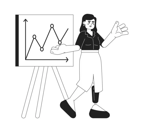 Prosthesis Leg Woman Presentation Whiteboard Black White Cartoon Character Disabled — Stock Vector