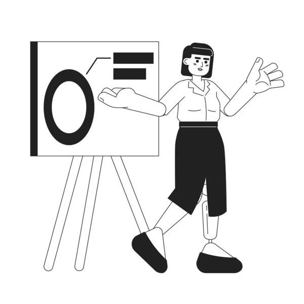 Beinprothese Asiatische Frau Präsentiert Diagramm Whiteboard Schwarz Weiß Cartoon Figur — Stockvektor