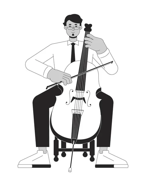 Cello Μουσικός Μαύρο Και Άσπρο Καρτούν Επίπεδη Εικόνα Μεσανατολικός Ενήλικας — Διανυσματικό Αρχείο