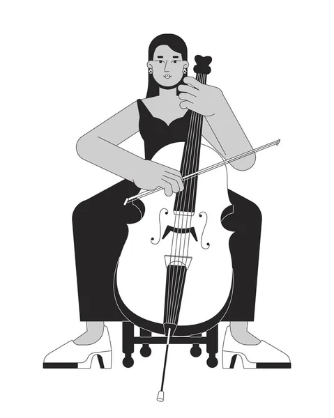 Concert Cello Girl Black White Cartoon Flat Illustration Middle Eastern — Stock Vector