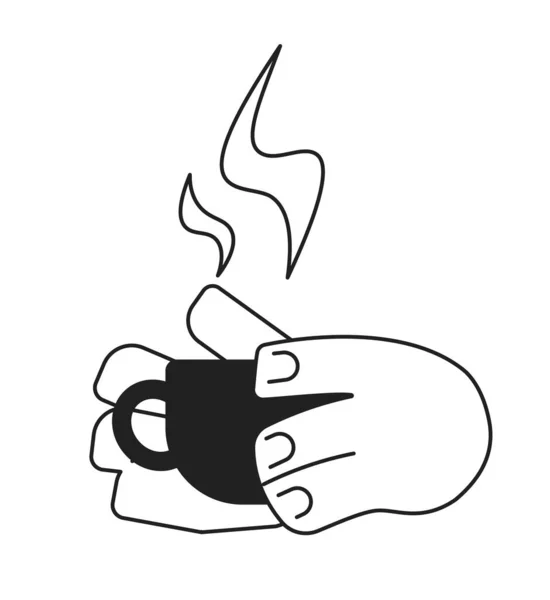 Trzymając Filiżankę Kawy Kreskówki Ręce Zarys Ilustracji Napój Dla Kubków — Wektor stockowy