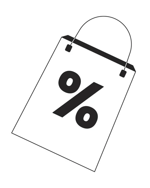 黒と白の2Dライン漫画の価格タグが付いているブティックバッグ 隔離されたベクターの輪郭のステッカーの販売休日 割引ショッピングバッグモノクロマティックフラットスポットイラスト 小売プロモーションラベル — ストックベクタ