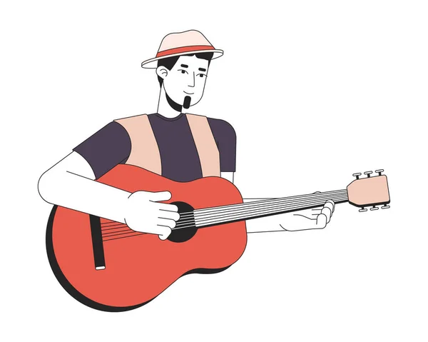 Μουσικός Παίζει Ακουστική Κιθάρα Γραμμικό Χαρακτήρα Κινουμένων Σχεδίων Καυκάσιος Που — Διανυσματικό Αρχείο