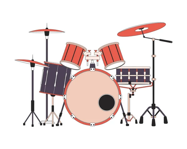 Drum Set Linear Cartoon Object Musical Percussion Instrument Isolated Line — Stock Vector
