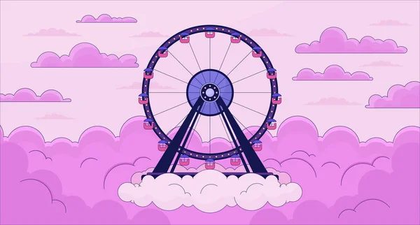 Ferris Τροχό Ηλιοβασίλεμα Σύννεφα Lofi Ταπετσαρία Fairground Ουρανό Cloudscape Σκηνή — Διανυσματικό Αρχείο