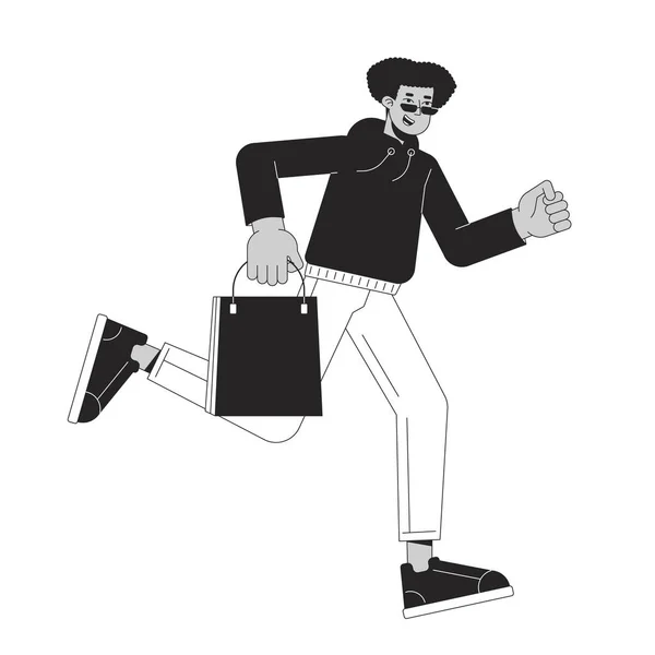 Shopper Mâle Courir Avec Sac Boutique Noir Blanc Personnage Dessin — Image vectorielle