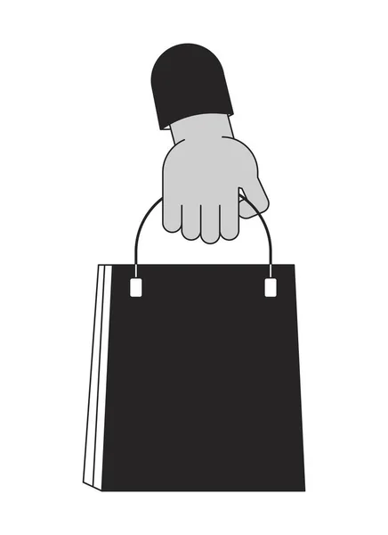 Κρατώντας Επώνυμα Χάρτινη Τσάντα Κινουμένων Σχεδίων Ανθρώπινο Χέρι Περίγραμμα Εικόνα — Διανυσματικό Αρχείο