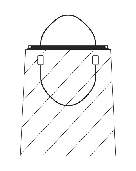 ハンドルが付いているペーパー ショッピング袋 黒および白い2Dライン漫画の目的 ファッショナブルなパケット単離ベクトルアウトライン項目 コマース モノクロマティックなフラットスポットイラストを商品化するブティックストア — ストックベクタ