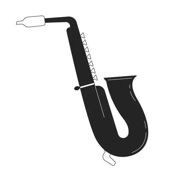Instrumento Musical Saxofón Blanco Negro Objeto Dibujos Animados Línea Música — Vector de stock
