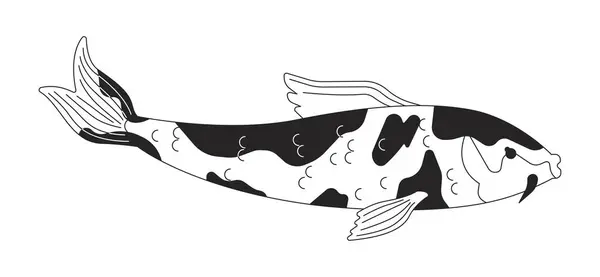 カーペットコイ黒と白の2Dライン漫画のキャラクターを見つけました 日本の池のための東洋の魚 ウォーターガーデンによって隔離されるベクターの概要の動物 水族館モノクロマティックフラットスポットイラスト — ストックベクタ