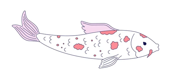 ニシキゴイ2Dリニアマンガキャラクターをブレイズ 日本の池のための東洋の魚 ウォーターガーデンはラインベクター動物の白い背景を隔離しました 海の生き物スイミングカラーフラットスポットイラスト — ストックベクタ