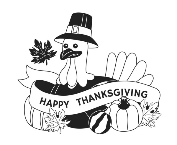 Automne Thanksgiving Pèlerin Dinde Noir Blanc Concept Illustration Oiseau Campagne — Image vectorielle