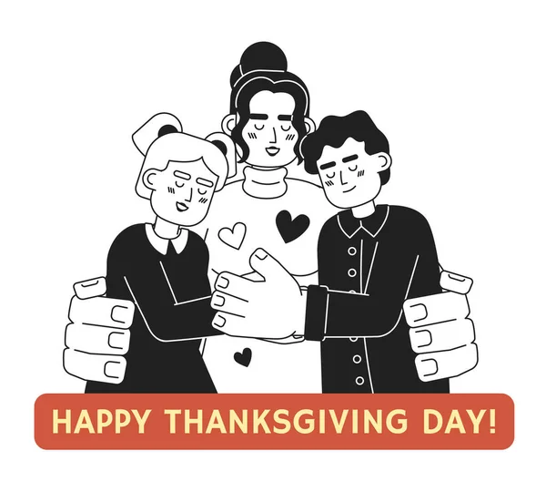 Feliz Dia Ação Graças Família Desenho Animado Preto Branco Ilustração — Vetor de Stock