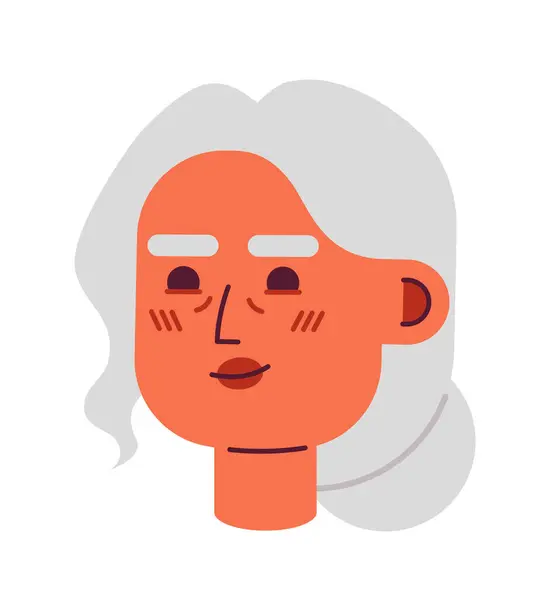 2Dベクターアバターのイラストを吸う低バンドヘアスタイルの高齢女性 シニアインドの女性漫画のキャラクターの顔 女性の肖像画 中年フラットカラーのユーザープロフィール画像を白で分離 — ストックベクタ