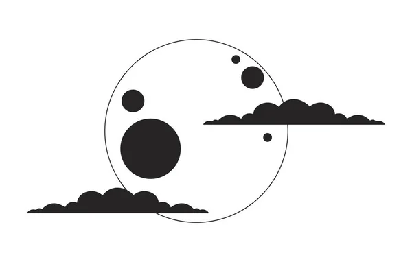 Nubes Luna Llena Espeluznantes Objeto Dibujos Animados Blanco Negro Noche — Vector de stock