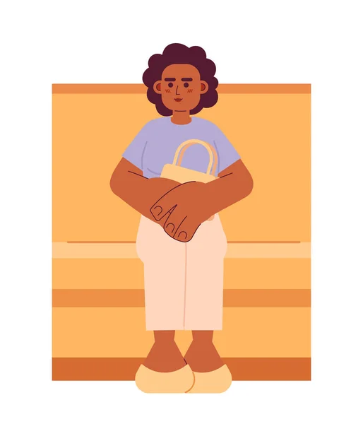 Mujer Afroamericana Transporte Pasajero Sentado Personaje Dibujos Animados Tren Femenino — Vector de stock