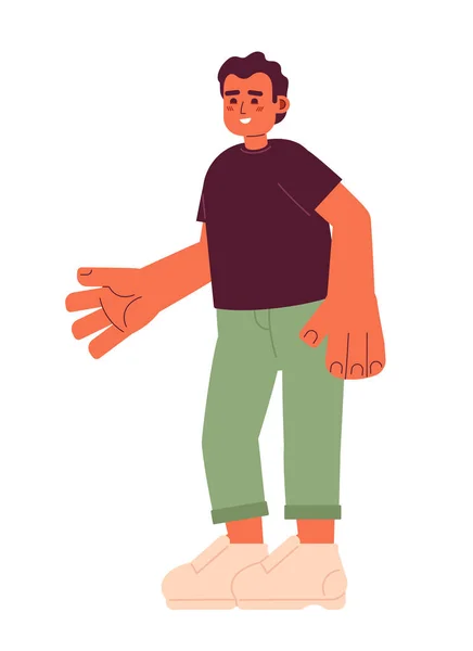 Homem Adulto Jovem Hispânico Dando Boas Vindas Personagem Desenho Animado — Vetor de Stock