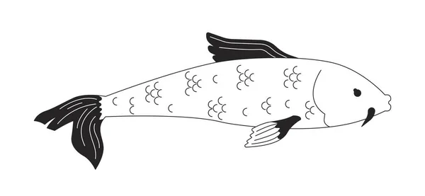 黒と白の2Dライン漫画のキャラクターとかわいい金魚 日本の池のためのオリエンタル魚は ベクターの概要動物を隔離しました ニシキゴイフローティングモノクロマティックフラットスポットイラスト — ストックベクタ