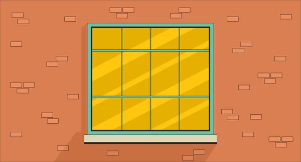 Brick Budova Okno Mimo Čáru Kreslené Ploché Ilustrace Retro Dvanáct — Stockový vektor