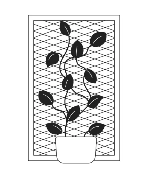 Planta Escalada Quadro Grade Objeto Desenho Animado Preto Branco Parede — Vetor de Stock