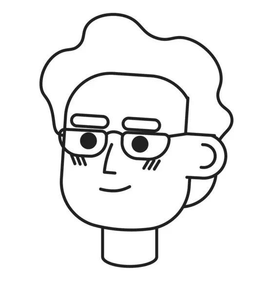 Brýle Starší Dospělý Muž Černobílý Vektorový Avatar Ilustrace Usmívající Brýle — Stockový vektor