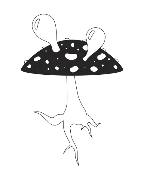 致幻性真菌类飞行不可知论的黑色和白色2D线条卡通物体 毒菇吹气泡隔离病媒概述项目 天麻属迷幻单色扁平斑点画 — 图库矢量图片