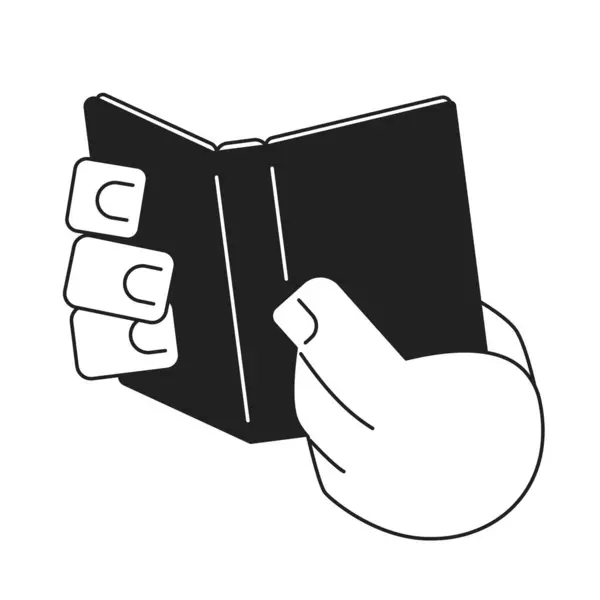 Κρατώντας Ανοιχτό Βιβλίο Χέρι Κινουμένων Σχεδίων Περίγραμμα Εικόνα Μελέτη Βιβλιογραφίας — Διανυσματικό Αρχείο