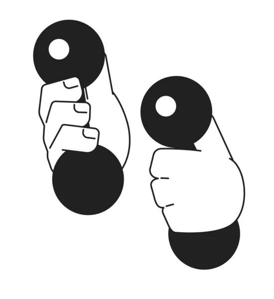 Hanteln Mit Cartoon Händen Umreißen Die Illustration Fitnessstudio Curling Kurzhanteln — Stockvektor