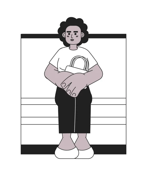 Afro Amerikaanse Vrouw Vervoer Passagier Zwart Wit Stripfiguur Zwarte Vrouwelijke — Stockvector