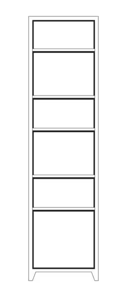 垂直书架塔黑色和白色2D线条卡通人物 知识书架 塔架存储隔离向量概要项 用于组织书籍单色平面点画的书架 — 图库矢量图片